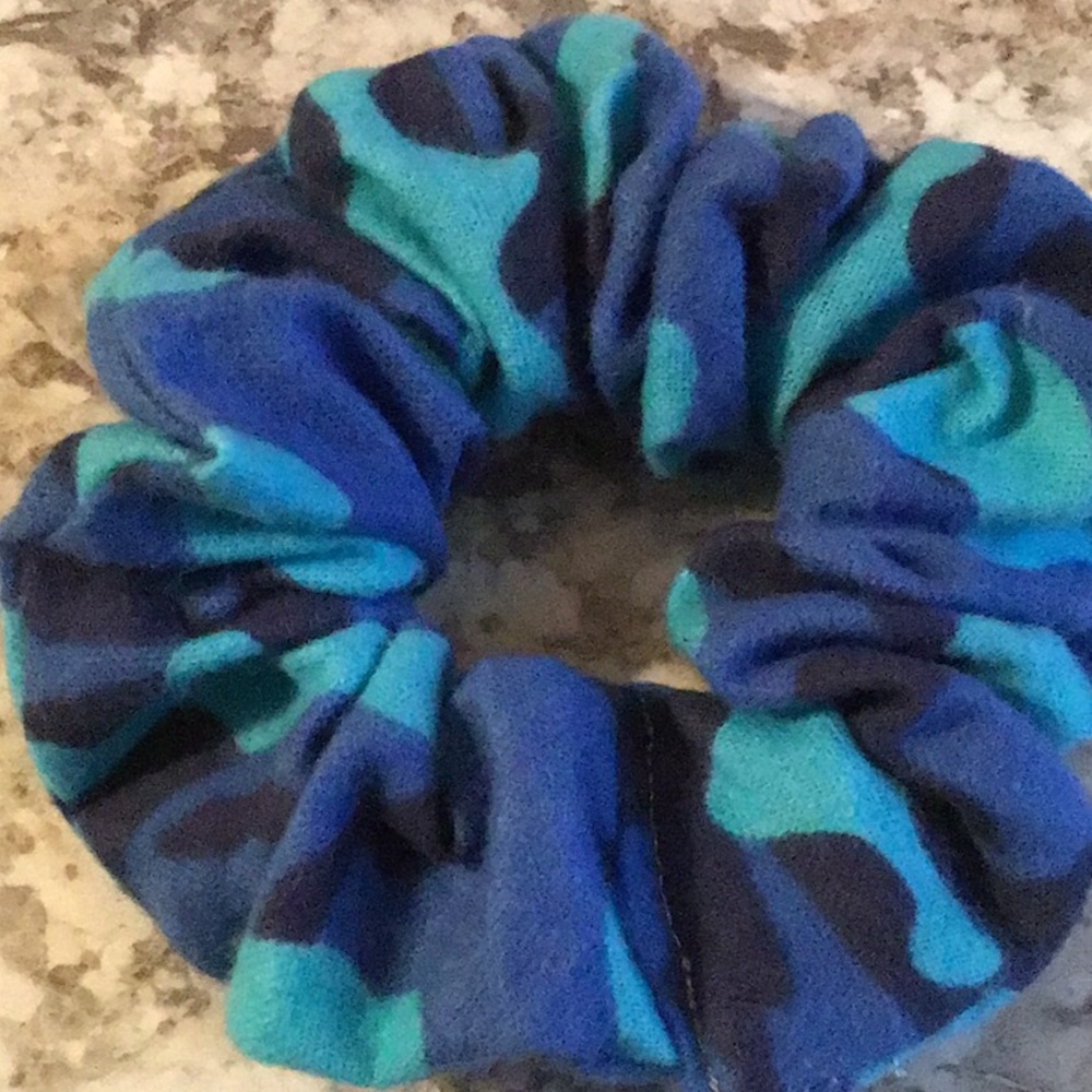 Blue camo camouflage hunting Bun scrunchie elastic